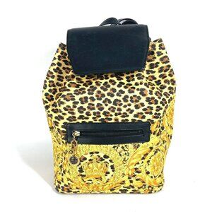 VERSACE vintage Leopard print leopard bag Backpack PVC/Leather yellow/Black